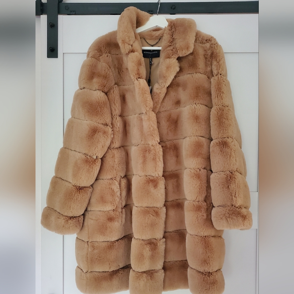 BCBGMaxAzria Tan Teddy Jacket Plush Faux Fur